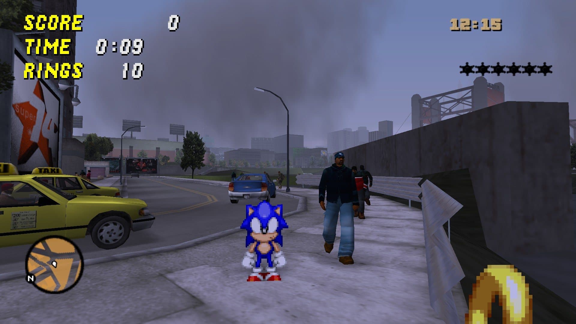 Sonic in GTA III, a real frame